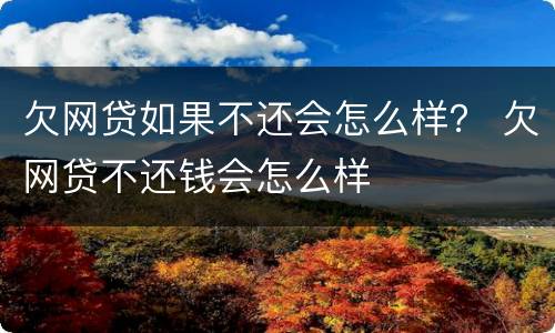 欠网贷如果不还会怎么样？ 欠网贷不还钱会怎么样