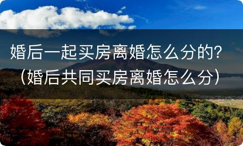 婚后一起买房离婚怎么分的？（婚后共同买房离婚怎么分）