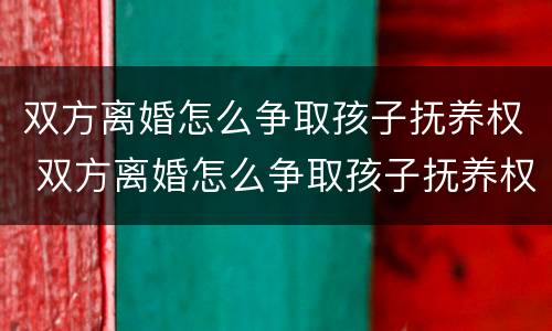 双方离婚怎么争取孩子抚养权 双方离婚怎么争取孩子抚养权和抚养权