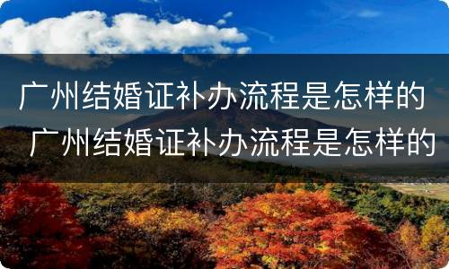 广州结婚证补办流程是怎样的 广州结婚证补办流程是怎样的呢