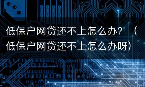 低保户网贷还不上怎么办？（低保户网贷还不上怎么办呀）
