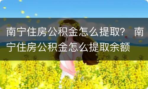 南宁住房公积金怎么提取？ 南宁住房公积金怎么提取余额
