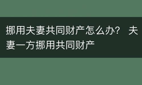 挪用夫妻共同财产怎么办？ 夫妻一方挪用共同财产