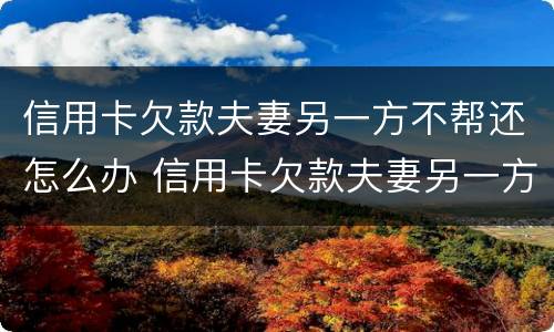 信用卡欠款夫妻另一方不帮还怎么办 信用卡欠款夫妻另一方不帮还怎么办
