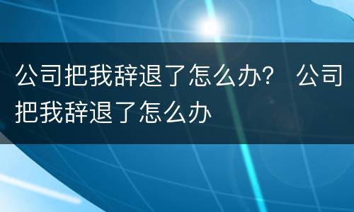公司把我辞退了怎么办？ 公司把我辞退了怎么办