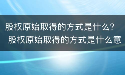 股权原始取得的方式是什么？ 股权原始取得的方式是什么意思