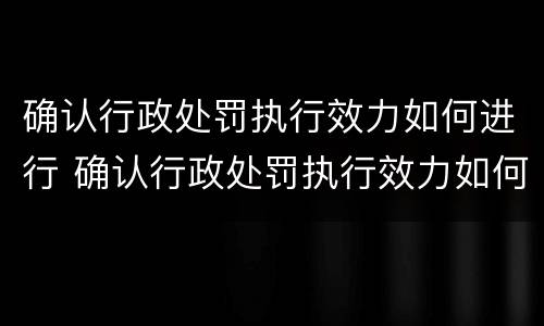 确认行政处罚执行效力如何进行 确认行政处罚执行效力如何进行审查