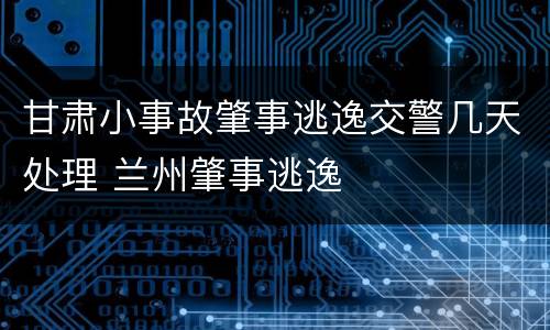 甘肃小事故肇事逃逸交警几天处理 兰州肇事逃逸