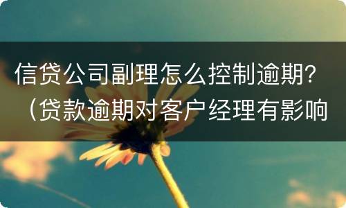 信贷公司副理怎么控制逾期？（贷款逾期对客户经理有影响吗）