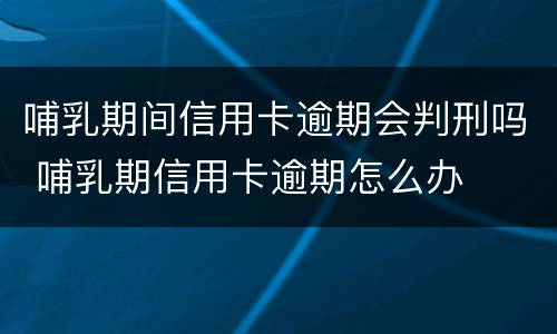 哺乳期间信用卡逾期会判刑吗 哺乳期信用卡逾期怎么办
