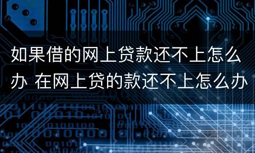 如果借的网上贷款还不上怎么办 在网上贷的款还不上怎么办