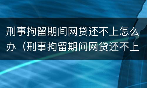 刑事拘留期间网贷还不上怎么办（刑事拘留期间网贷还不上怎么办呢）