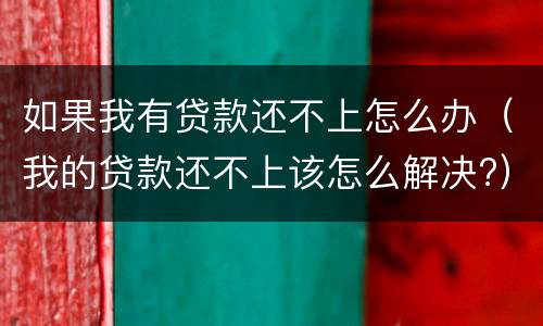 如果我有贷款还不上怎么办（我的贷款还不上该怎么解决?）