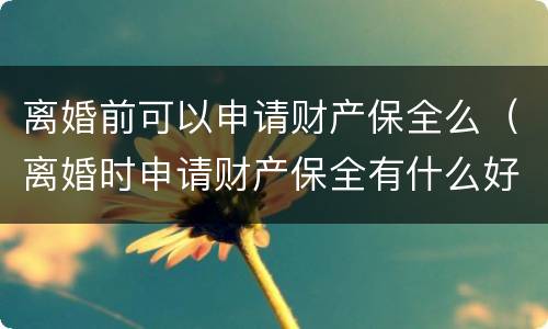 离婚前可以申请财产保全么（离婚时申请财产保全有什么好办法吗）