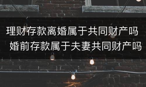 理财存款离婚属于共同财产吗 婚前存款属于夫妻共同财产吗