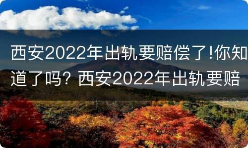 西安2022年出轨要赔偿了!你知道了吗? 西安2022年出轨要赔偿了!你知道了吗视频