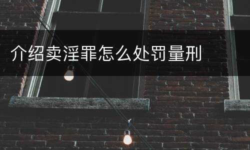 介绍卖淫罪怎么处罚量刑