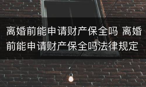 离婚前能申请财产保全吗 离婚前能申请财产保全吗法律规定