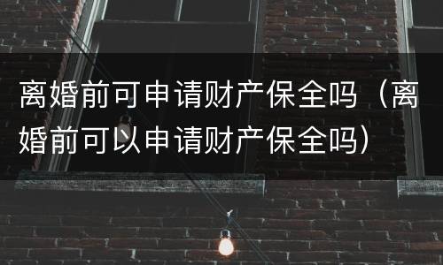 离婚前可申请财产保全吗（离婚前可以申请财产保全吗）