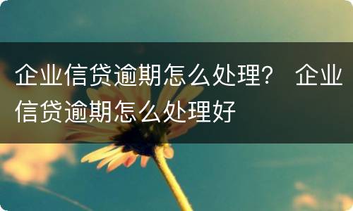 企业信贷逾期怎么处理？ 企业信贷逾期怎么处理好