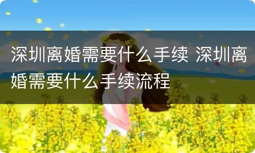 深圳离婚需要什么手续 深圳离婚需要什么手续流程