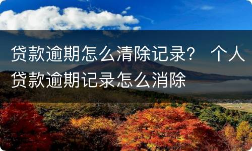 贷款逾期怎么清除记录？ 个人贷款逾期记录怎么消除