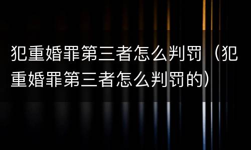 犯重婚罪第三者怎么判罚（犯重婚罪第三者怎么判罚的）