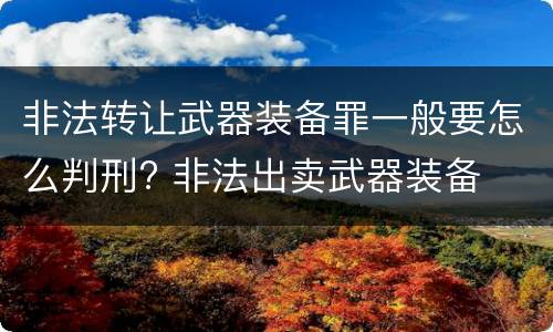非法转让武器装备罪一般要怎么判刑? 非法出卖武器装备