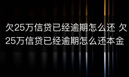 欠25万信贷已经逾期怎么还 欠25万信贷已经逾期怎么还本金