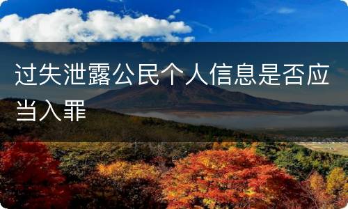 过失泄露公民个人信息是否应当入罪