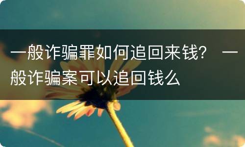 一般诈骗罪如何追回来钱？ 一般诈骗案可以追回钱么