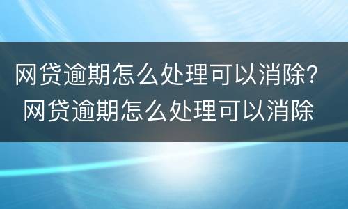 网贷逾期怎么处理可以消除？ 网贷逾期怎么处理可以消除