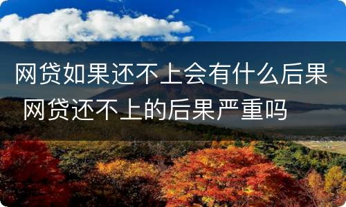网贷如果还不上会有什么后果 网贷还不上的后果严重吗