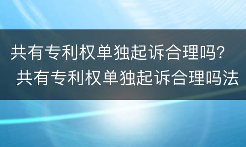 共有专利权单独起诉合理吗？ 共有专利权单独起诉合理吗法院
