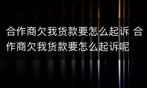 合作商欠我货款要怎么起诉 合作商欠我货款要怎么起诉呢