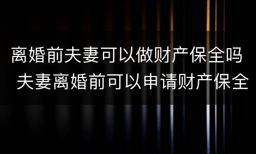 离婚前夫妻可以做财产保全吗 夫妻离婚前可以申请财产保全吗