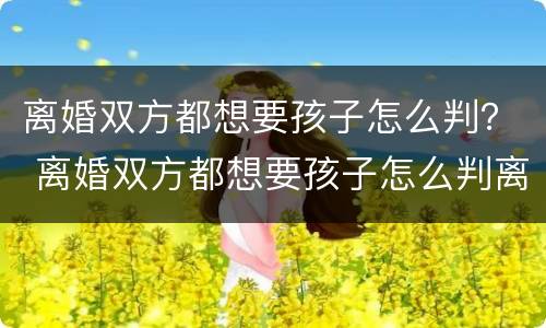 离婚双方都想要孩子怎么判？ 离婚双方都想要孩子怎么判离