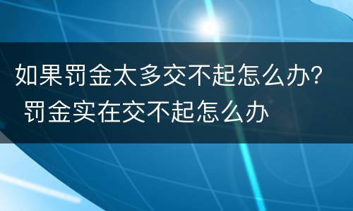 如果罚金太多交不起怎么办？ 罚金实在交不起怎么办