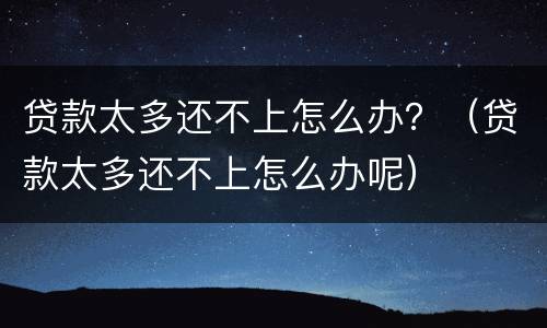 贷款太多还不上怎么办？（贷款太多还不上怎么办呢）