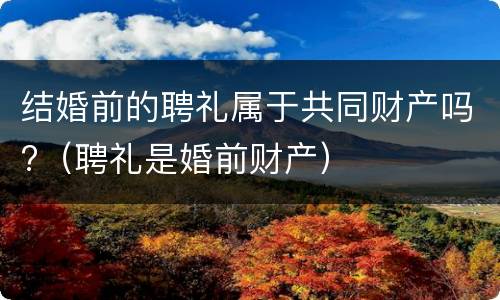 结婚前的聘礼属于共同财产吗?（聘礼是婚前财产）