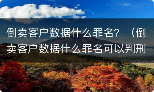 倒卖客户数据什么罪名？（倒卖客户数据什么罪名可以判刑）