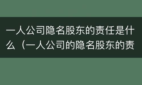 一人公司隐名股东的责任是什么（一人公司的隐名股东的责任承担问题）
