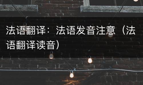 法语翻译：法语发音注意（法语翻译读音）