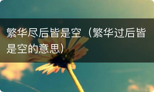 繁华尽后皆是空（繁华过后皆是空的意思）