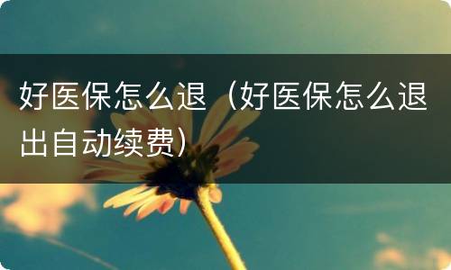 好医保怎么退（好医保怎么退出自动续费）