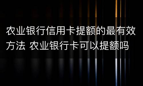 农业银行信用卡提额的最有效方法 农业银行卡可以提额吗