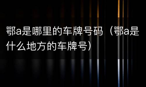 鄂a是哪里的车牌号码（鄂a是什么地方的车牌号）