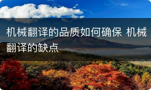 机械翻译的品质如何确保 机械翻译的缺点