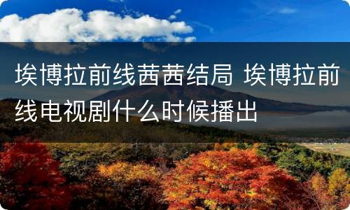 埃博拉前线茜茜结局 埃博拉前线电视剧什么时候播出