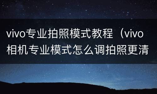vivo专业拍照模式教程（vivo相机专业模式怎么调拍照更清晰）